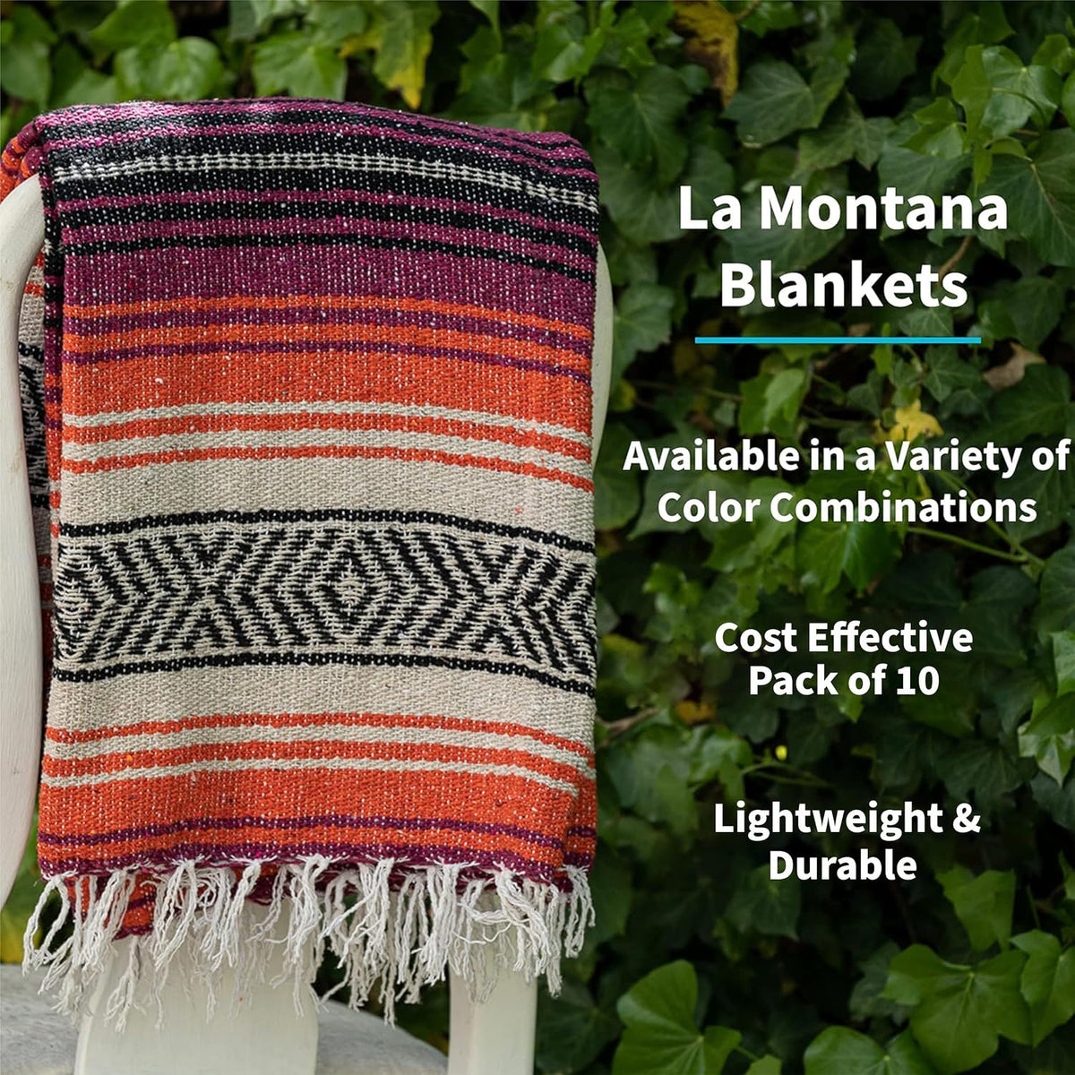 La Montana Bulk Falsa Mexican Blanket, 10 Pack, Assorted
