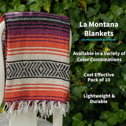 La Montana Bulk Falsa Mexican Blanket, 10 Pack, Assorted