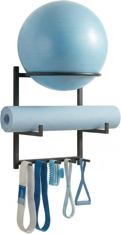 Wall Mounted Yoga Ball and Mat Holder – Home Gym Storage Rack Organizer