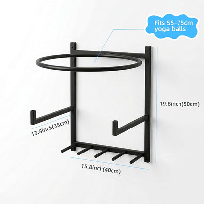 Wall Mounted Yoga Ball and Mat Holder – Home Gym Storage Rack Organizer