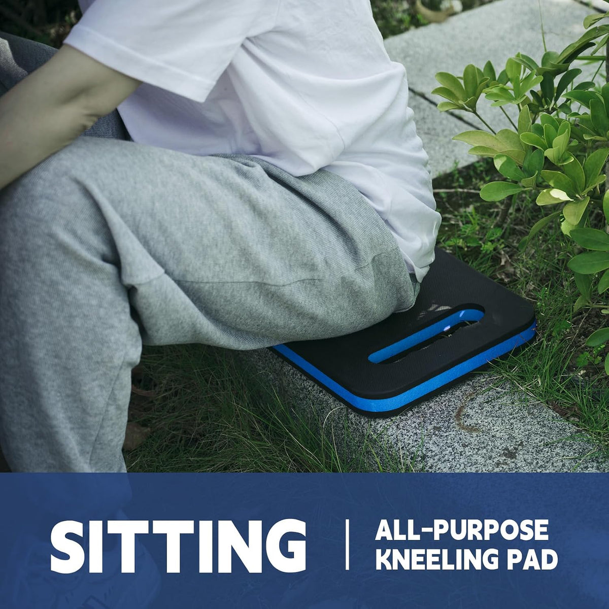 Kneeling Pad with Carrying Handles, Extra Thick Foam Cushioning Mat for Knee, Water Resistant Knee Pad for Gardening, Mechanic, Bathing Baby, Exercise & Yoga, 20 x 9 x 1.2 in, Blue & Black