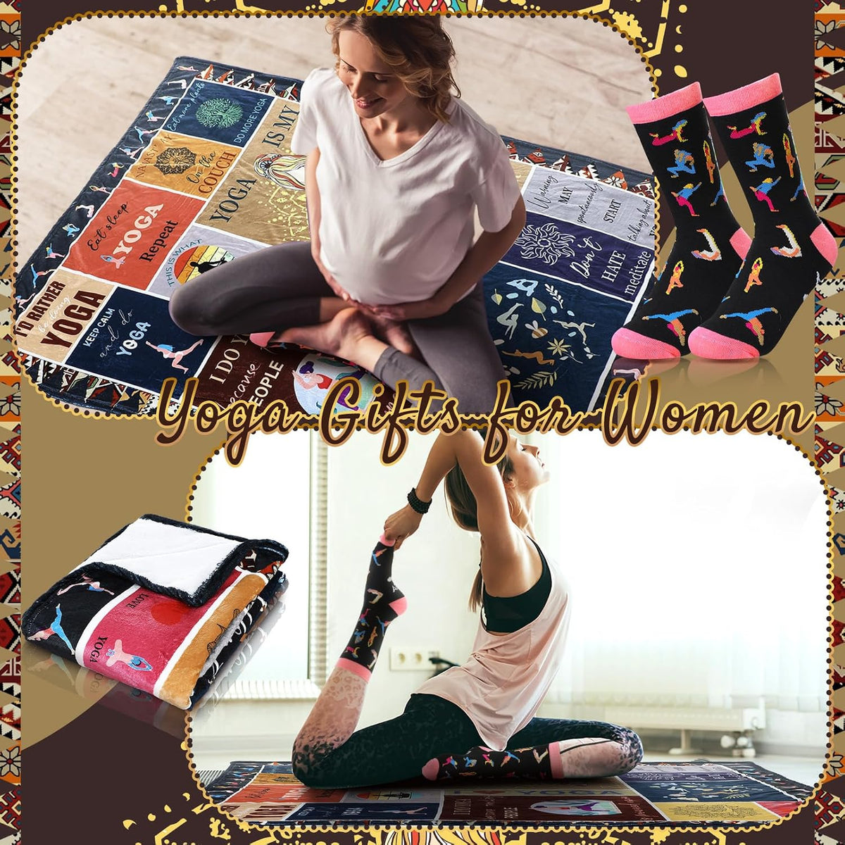 2 Pcs Yoga Blanket and Socks Gifts for Yoga Lovers 50" x 60"