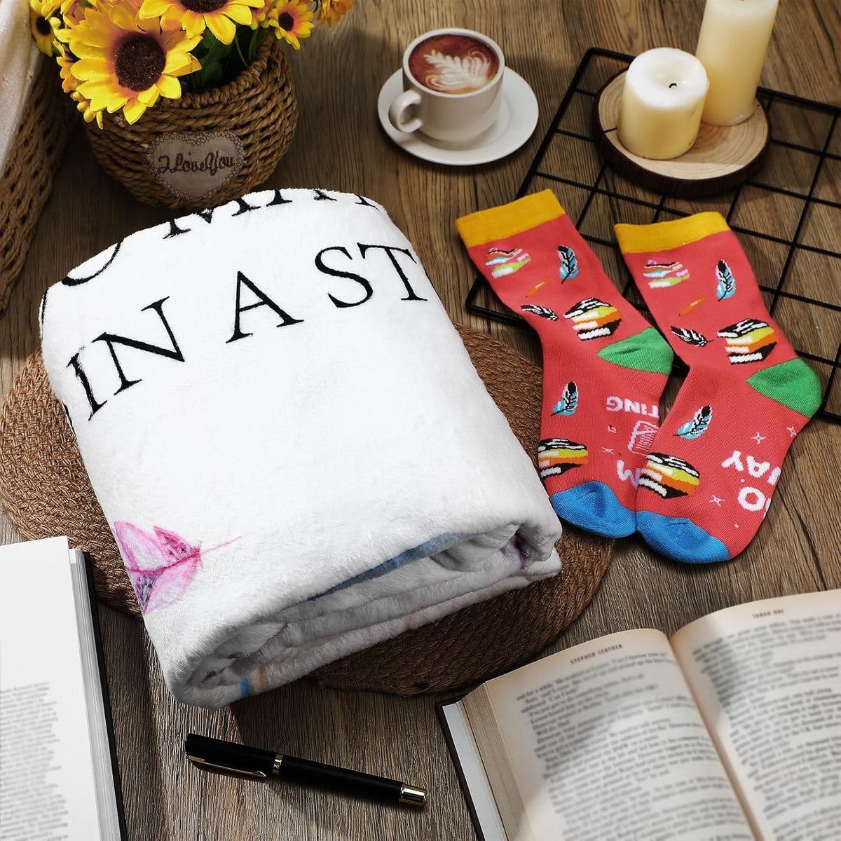2 Pcs Yoga Blanket and Socks Gifts for Yoga Lovers 50" x 60"