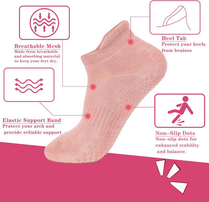 Pilates Socks with Grips for Women Non Slip Yoga Barre Sticky Grippy Socks