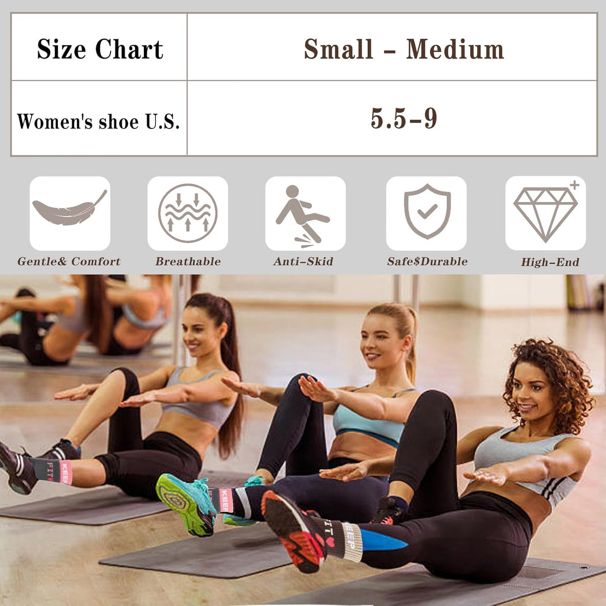 Pilates Socks with Grips for Women Non Slip Yoga Barre Sticky Grippy Socks
