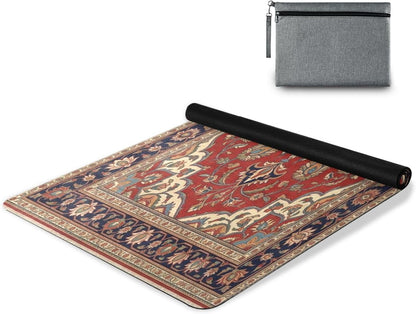 Travel Yoga Mat 71" x 24" Non Slip Natural Rubber Foldable Exercise Mat Ultra Thin 1.5mm Lightweight for Fitness, Pilates & Home Workout, Persian Design