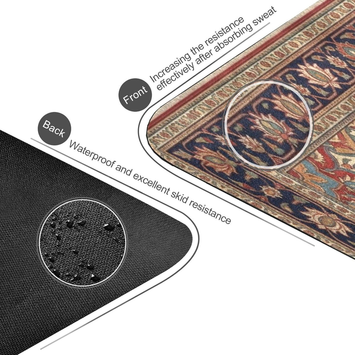 Travel Yoga Mat 71" x 24" Non Slip Natural Rubber Foldable Exercise Mat Ultra Thin 1.5mm Lightweight for Fitness, Pilates & Home Workout, Persian Design