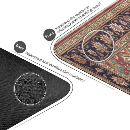 Travel Yoga Mat 71" x 24" Non Slip Natural Rubber Foldable Exercise Mat Ultra Thin 1.5mm Lightweight for Fitness, Pilates & Home Workout, Persian Design