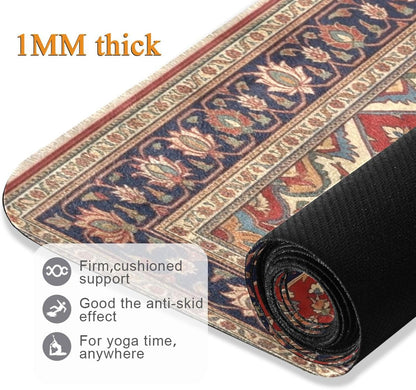 Travel Yoga Mat 71" x 24" Non Slip Natural Rubber Foldable Exercise Mat Ultra Thin 1.5mm Lightweight for Fitness, Pilates & Home Workout, Persian Design