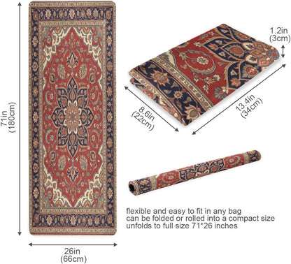Travel Yoga Mat 71" x 24" Non Slip Natural Rubber Foldable Exercise Mat Ultra Thin 1.5mm Lightweight for Fitness, Pilates & Home Workout, Persian Design