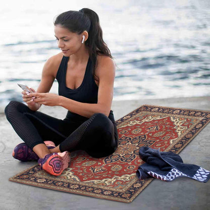 Travel Yoga Mat 71" x 24" Non Slip Natural Rubber Foldable Exercise Mat Ultra Thin 1.5mm Lightweight for Fitness, Pilates & Home Workout, Persian Design