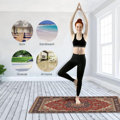 Travel Yoga Mat 71" x 24" Non Slip Natural Rubber Foldable Exercise Mat Ultra Thin 1.5mm Lightweight for Fitness, Pilates & Home Workout, Persian Design