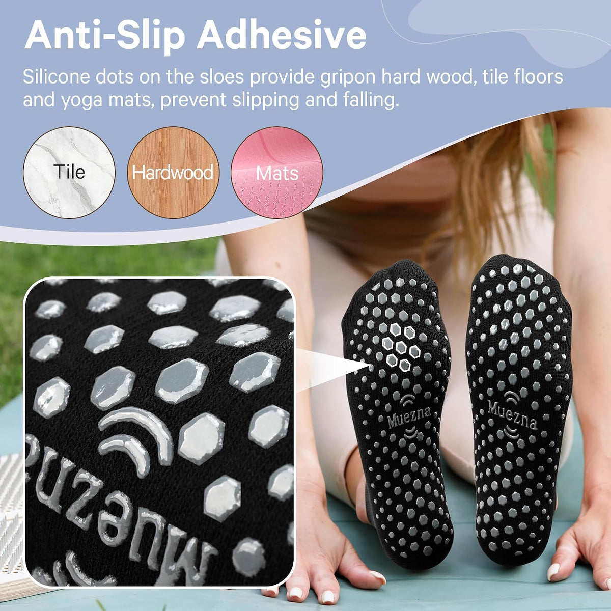 6 Pairs Pilates Grip Socks Women Non Slip Yoga Grippy Sock with Grip