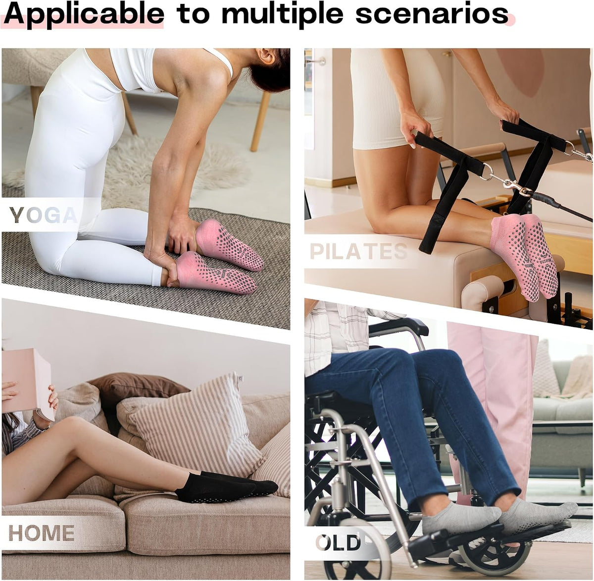 6 Pairs Pilates Grip Socks Women Non Slip Yoga Grippy Sock with Grip