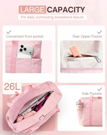 Travel Bags for Women, 26L Capacity Travel Bag, Small Zipper Tote Bag for Work Every Day, Lightweight Shoulder Handbag Hospital Overnight Weekender Bag Travel Essentials
