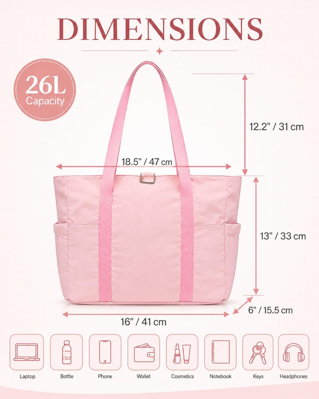 Travel Bags for Women, 26L Capacity Travel Bag, Small Zipper Tote Bag for Work Every Day, Lightweight Shoulder Handbag Hospital Overnight Weekender Bag Travel Essentials