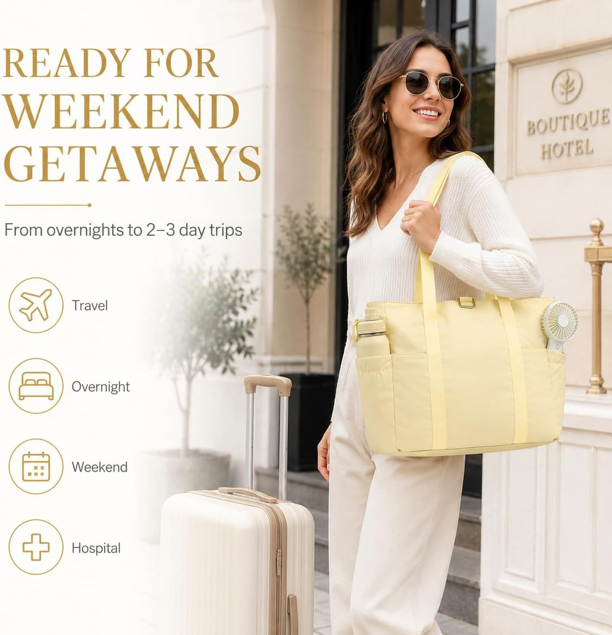 Travel Bags for Women, 26L Capacity Travel Bag, Small Zipper Tote Bag for Work Every Day, Lightweight Shoulder Handbag Hospital Overnight Weekender Bag Travel Essentials