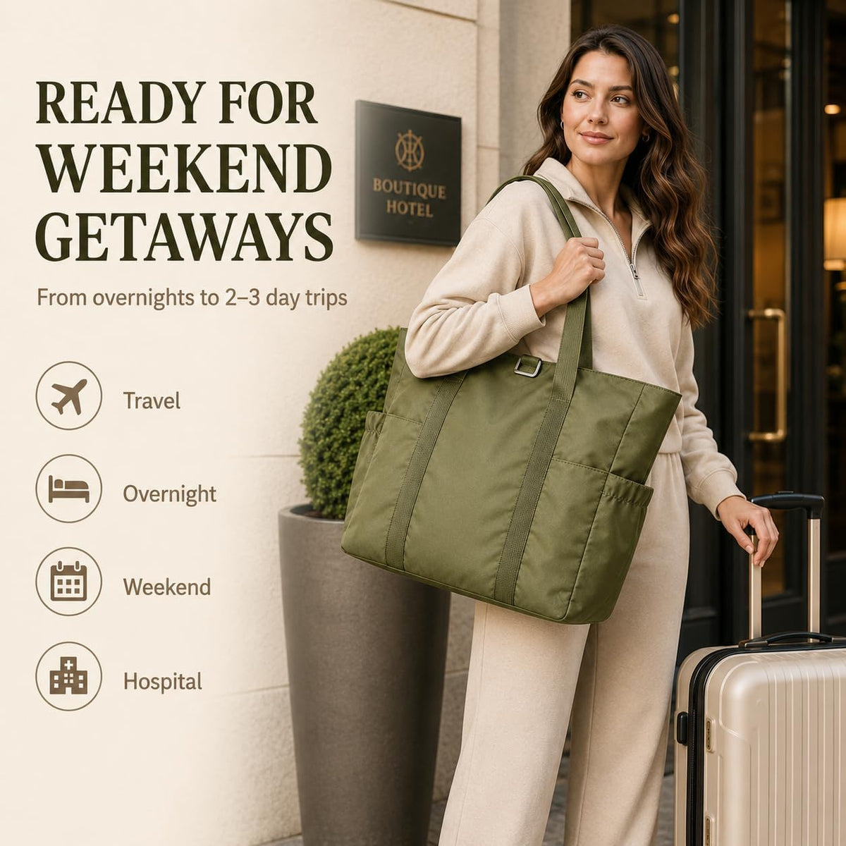 Travel Bags for Women, 26L Capacity Travel Bag, Small Zipper Tote Bag for Work Every Day, Lightweight Shoulder Handbag Hospital Overnight Weekender Bag Travel Essentials