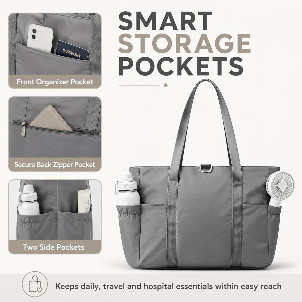 Travel Bags for Women, 26L Capacity Travel Bag, Small Zipper Tote Bag for Work Every Day, Lightweight Shoulder Handbag Hospital Overnight Weekender Bag Travel Essentials
