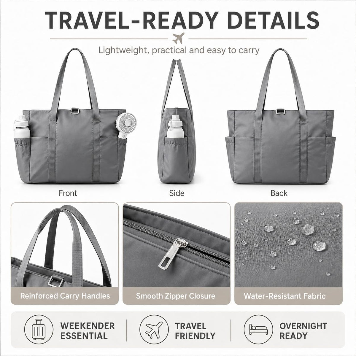 Travel Bags for Women, 26L Capacity Travel Bag, Small Zipper Tote Bag for Work Every Day, Lightweight Shoulder Handbag Hospital Overnight Weekender Bag Travel Essentials