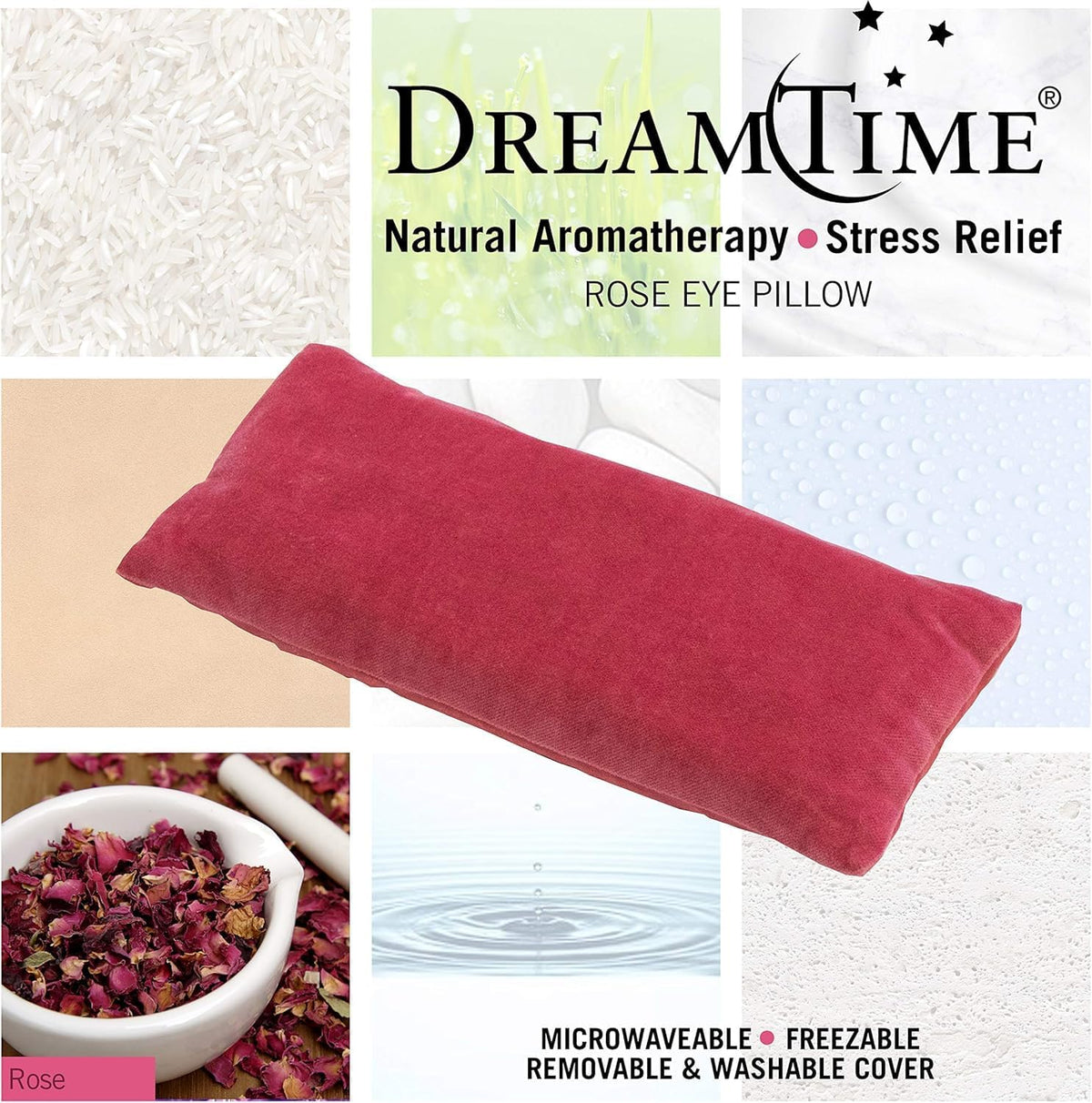 DreamTime Weighted Eye Pillow Mask, Rose Velvet, Microwave or Freeze, Washable, 9.5x4.5 in, for Sleep, Yoga, Meditation, Relaxation