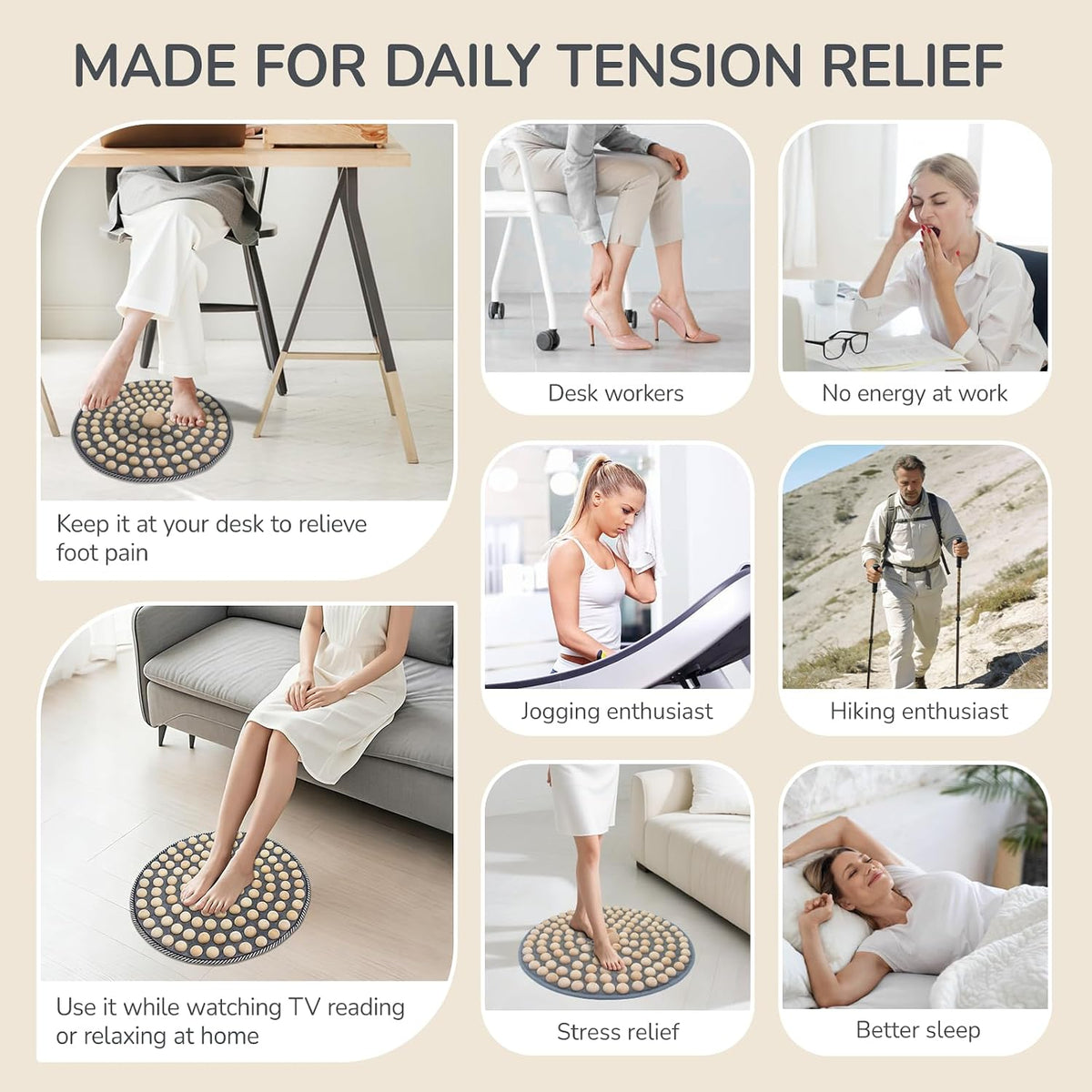 Wood Foot Acupressure Mat - Ergonomic Foot Massager Mat for Feet Relax, Wood Massage Tool -Foldable Pressure Point Pad