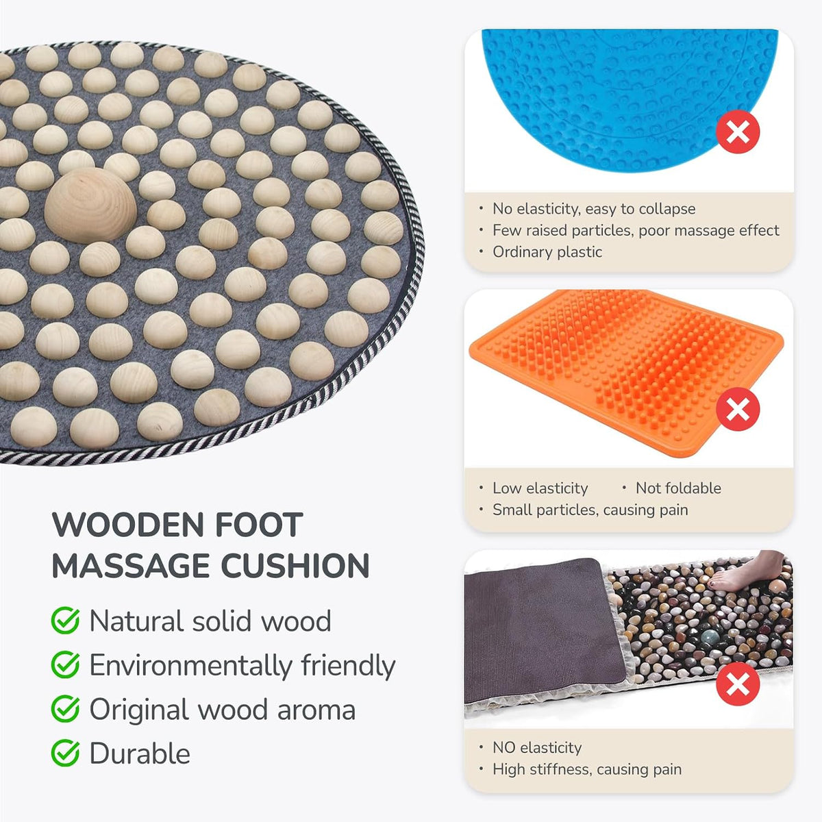 Wood Foot Acupressure Mat - Ergonomic Foot Massager Mat for Feet Relax, Wood Massage Tool -Foldable Pressure Point Pad