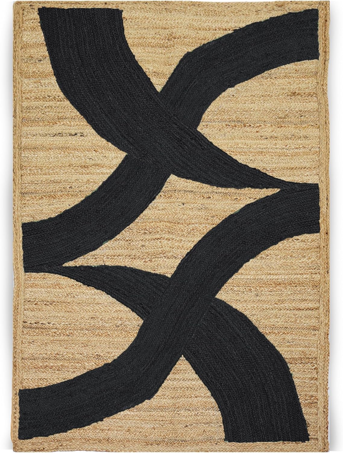 Premium Quality Jute Rug 4x6 Feet Area Rug Natural Fiber Jute Rugs Thick 0.27" Black Abstract Pattern Geometric Rugs for Kids Room, Living Room, Yoga Mat, Indoor Outdoor Carpet - Colors A