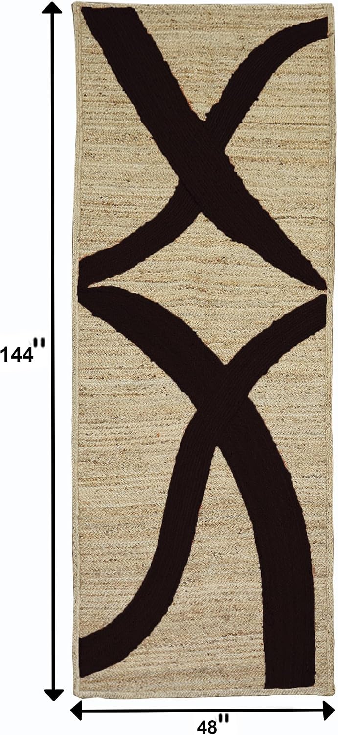 Premium Quality Jute Rug 4x6 Feet Area Rug Natural Fiber Jute Rugs Thick 0.27" Black Abstract Pattern Geometric Rugs for Kids Room, Living Room, Yoga Mat, Indoor Outdoor Carpet - Colors A