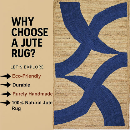 Premium Quality Jute Rug 4x6 Feet Area Rug Natural Fiber Jute Rugs Thick 0.27" Black Abstract Pattern Geometric Rugs for Kids Room, Living Room, Yoga Mat, Indoor Outdoor Carpet - Colors A
