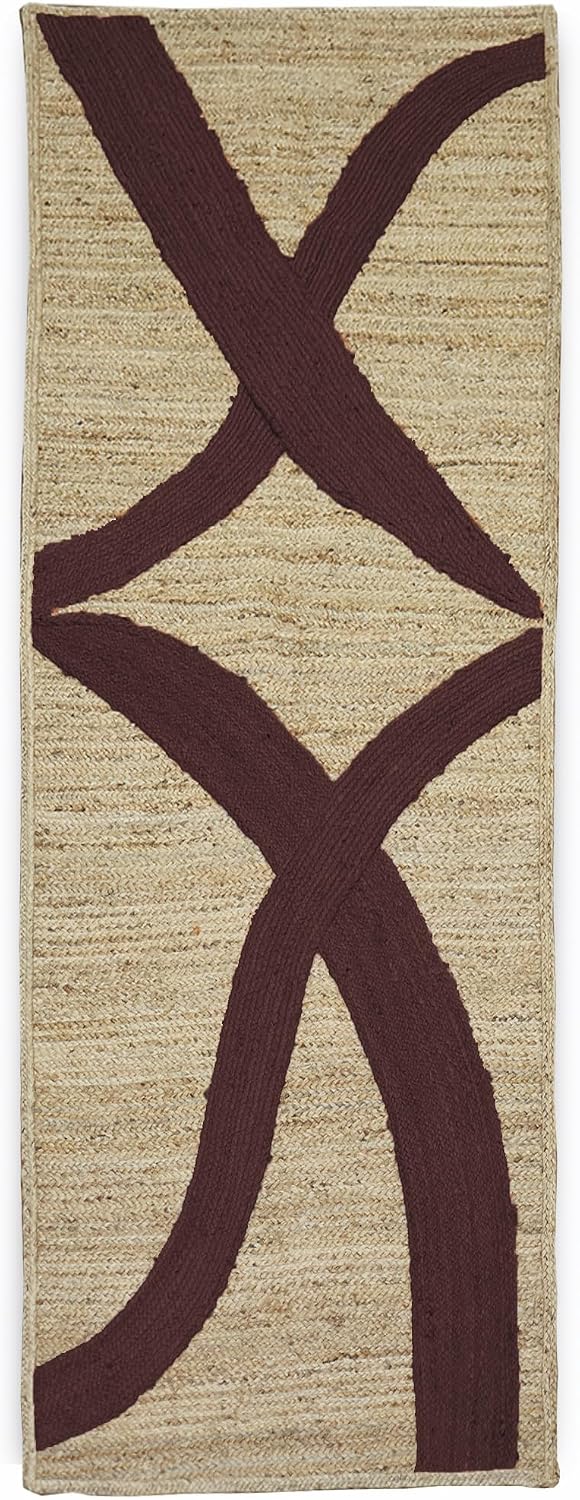 Premium Quality Jute Rug 4x6 Feet Area Rug Natural Fiber Jute Rugs Thick 0.27" Black Abstract Pattern Geometric Rugs for Kids Room, Living Room, Yoga Mat, Indoor Outdoor Carpet - Colors A