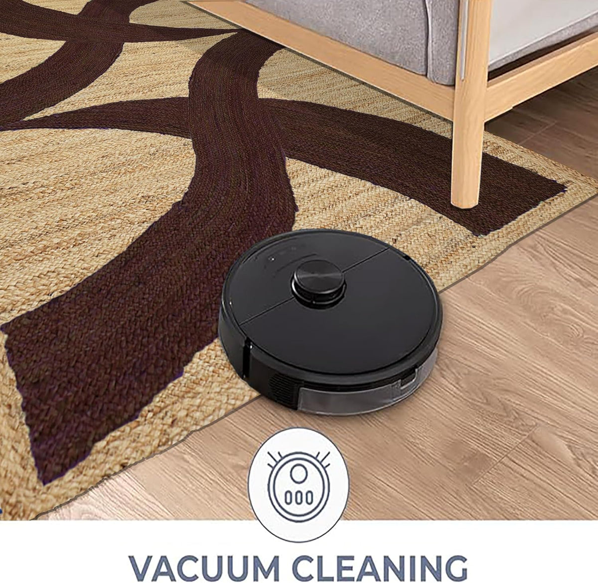 Premium Quality Jute Rug 4x6 Feet Area Rug Natural Fiber Jute Rugs Thick 0.27" Black Abstract Pattern Geometric Rugs for Kids Room, Living Room, Yoga Mat, Indoor Outdoor Carpet - Colors A