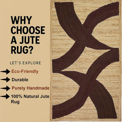 Premium Quality Jute Rug 4x6 Feet Area Rug Natural Fiber Jute Rugs Thick 0.27" Black Abstract Pattern Geometric Rugs for Kids Room, Living Room, Yoga Mat, Indoor Outdoor Carpet - Colors A