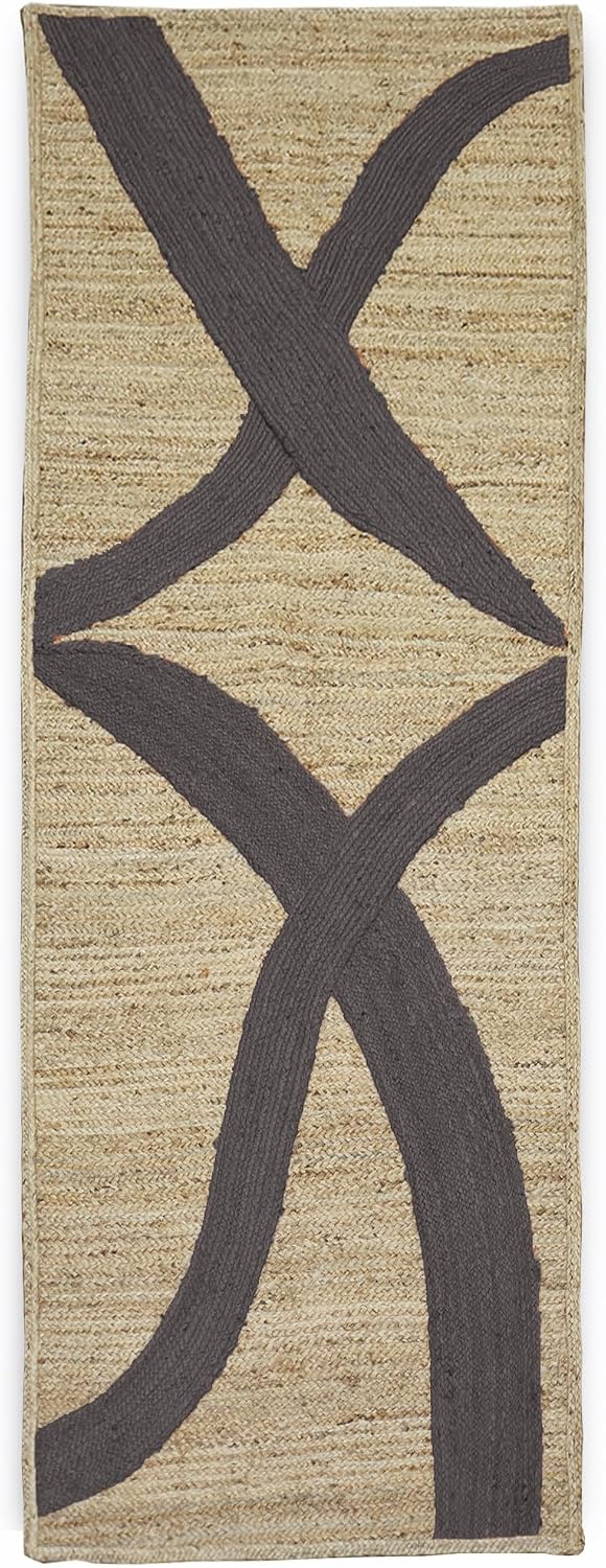 Premium Quality Jute Rug 4x6 Feet Area Rug Natural Fiber Jute Rugs Thick 0.27" Black Abstract Pattern Geometric Rugs for Kids Room, Living Room, Yoga Mat, Indoor Outdoor Carpet - Colors A