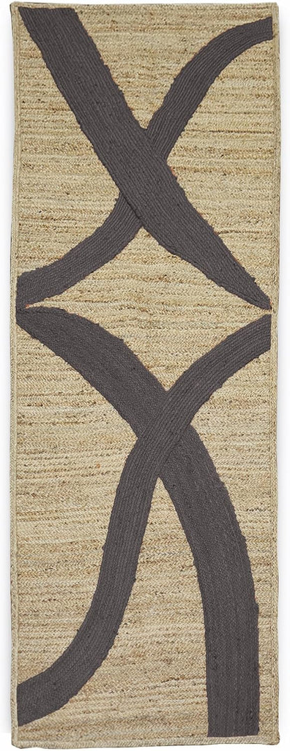 Premium Quality Jute Rug 4x6 Feet Area Rug Natural Fiber Jute Rugs Thick 0.27" Black Abstract Pattern Geometric Rugs for Kids Room, Living Room, Yoga Mat, Indoor Outdoor Carpet - Colors A
