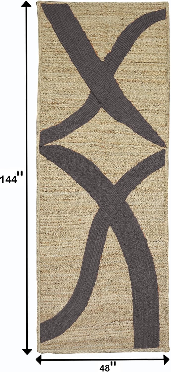 Premium Quality Jute Rug 4x6 Feet Area Rug Natural Fiber Jute Rugs Thick 0.27" Black Abstract Pattern Geometric Rugs for Kids Room, Living Room, Yoga Mat, Indoor Outdoor Carpet - Colors A
