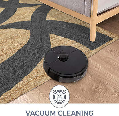 Premium Quality Jute Rug 4x6 Feet Area Rug Natural Fiber Jute Rugs Thick 0.27" Black Abstract Pattern Geometric Rugs for Kids Room, Living Room, Yoga Mat, Indoor Outdoor Carpet - Colors A