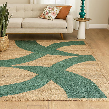 Premium Quality Jute Rug 4x6 Feet Area Rug Natural Fiber Jute Rugs Thick 0.27" Black Abstract Pattern Geometric Rugs for Kids Room, Living Room, Yoga Mat, Indoor Outdoor Carpet - Colors A