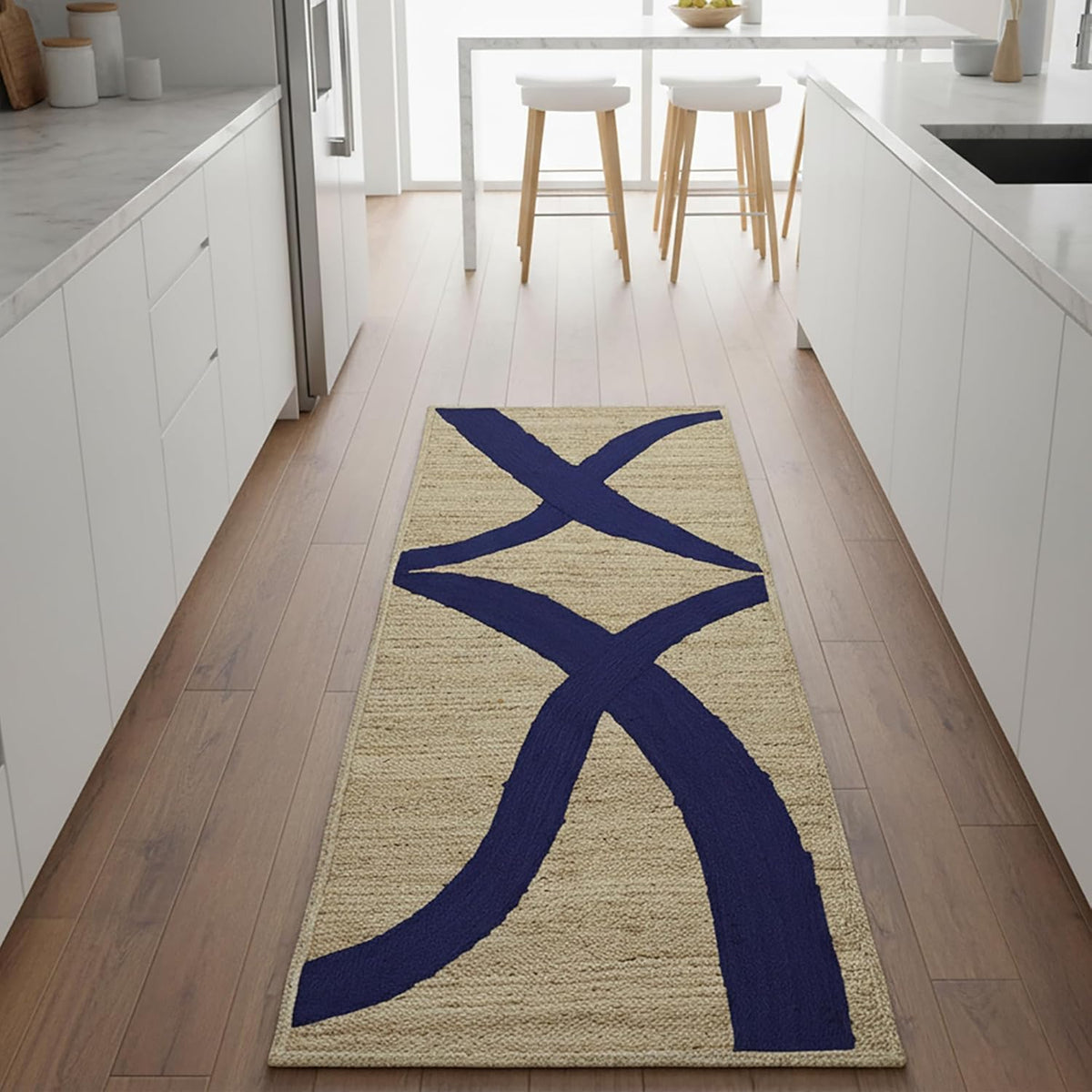 Premium Quality Jute Rug 4x6 Feet Area Rug Natural Fiber Jute Rugs Thick 0.27" Black Abstract Pattern Geometric Rugs for Kids Room, Living Room, Yoga Mat, Indoor Outdoor Carpet - Colors A