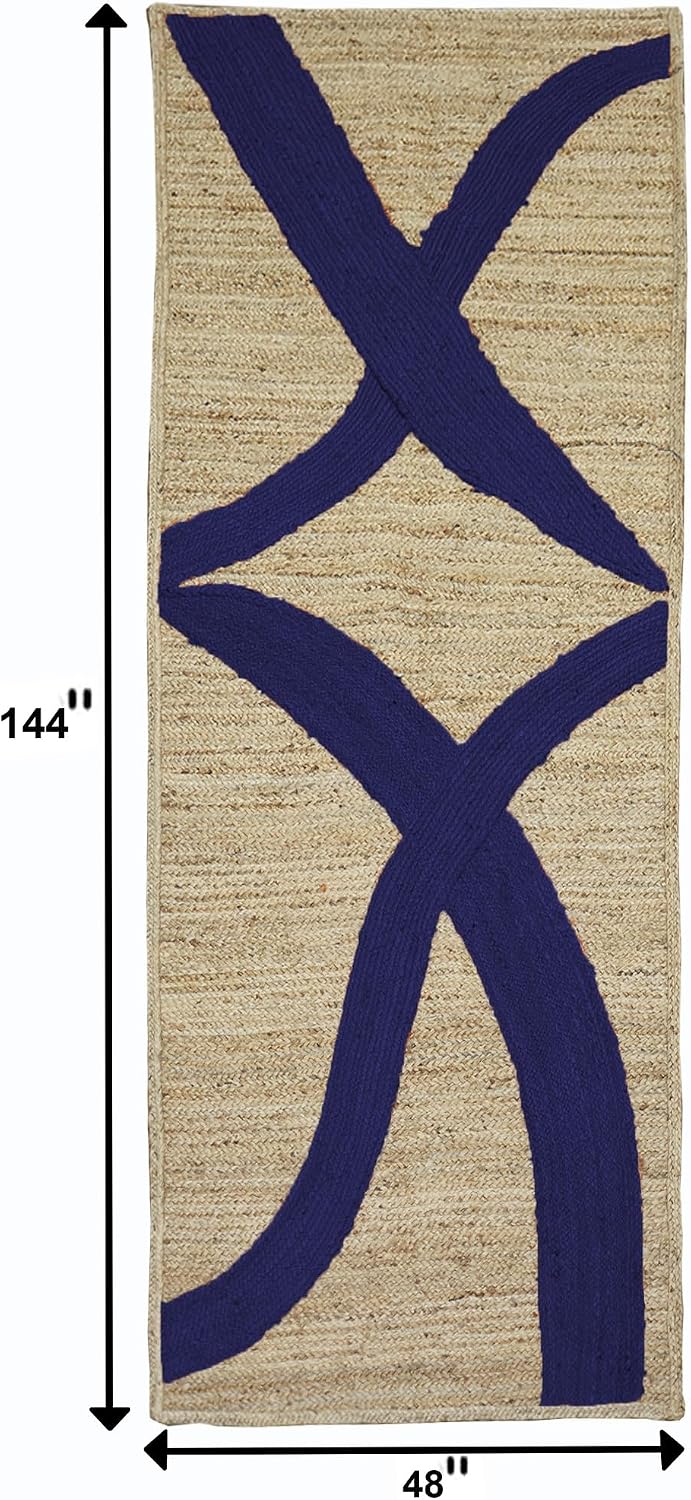 Premium Quality Jute Rug 4x6 Feet Area Rug Natural Fiber Jute Rugs Thick 0.27" Black Abstract Pattern Geometric Rugs for Kids Room, Living Room, Yoga Mat, Indoor Outdoor Carpet - Colors A
