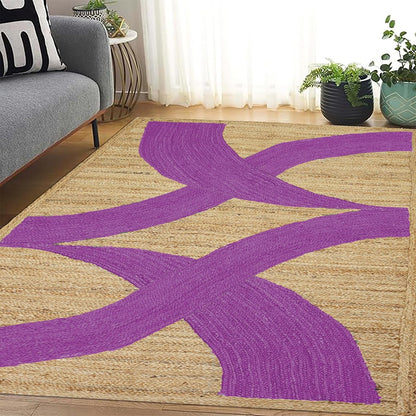Premium Quality Jute Rug 4x6 Feet Area Rug Natural Fiber Jute Rugs Thick 0.27" Black Abstract Pattern Geometric Rugs for Kids Room, Living Room, Yoga Mat, Indoor Outdoor Carpet - Colors A