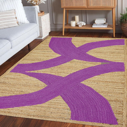 Premium Quality Jute Rug 4x6 Feet Area Rug Natural Fiber Jute Rugs Thick 0.27" Black Abstract Pattern Geometric Rugs for Kids Room, Living Room, Yoga Mat, Indoor Outdoor Carpet - Colors A