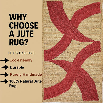 Premium Quality Jute Rug 4x6 Feet Area Rug Natural Fiber Jute Rugs Thick 0.27" Black Abstract Pattern Geometric Rugs for Kids Room, Living Room, Yoga Mat, Indoor Outdoor Carpet - Colors A