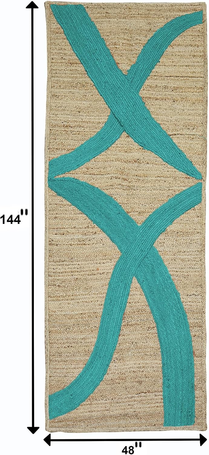 Premium Quality Jute Rug 4x6 Feet Area Rug Natural Fiber Jute Rugs Thick 0.27" Black Abstract Pattern Geometric Rugs for Kids Room, Living Room, Yoga Mat, Indoor Outdoor Carpet - Colors A