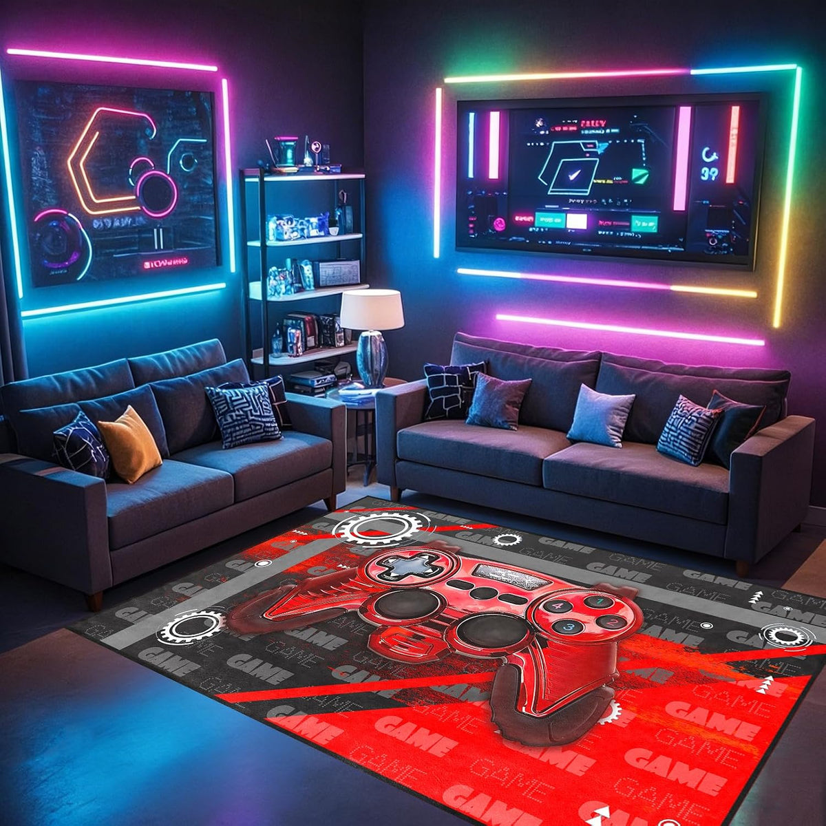 Game Controller Rugs for Bedroom Boys Living Room Gamer Gamepad Red Carpets Floor Mat Player Indoor Mats Gaming Art Design Home Decor Crystal Doormat Yoga Mats 3'x5'