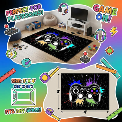 Game Controller Rugs for Bedroom Boys Living Room Gamer Gamepad Red Carpets Floor Mat Player Indoor Mats Gaming Art Design Home Decor Crystal Doormat Yoga Mats 3'x5'