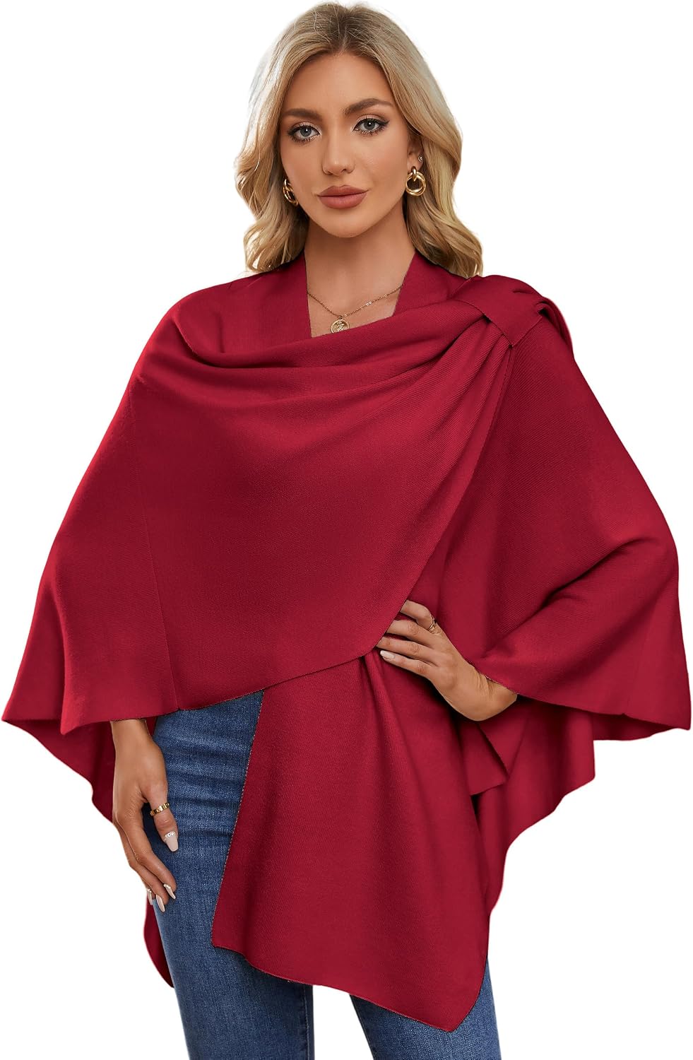 Womens Cross Front Poncho Shawl Wrap Elegant Wedding Formal Gift - Colors A