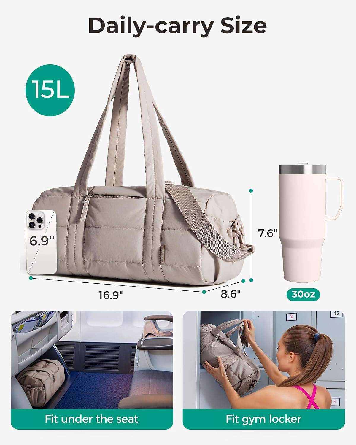 Reiki Gym Bag for Women Puffy Yoga Mat Travel Weekender Duffle Bag