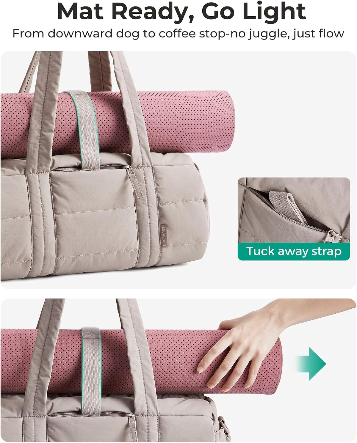 Reiki Gym Bag for Women Puffy Yoga Mat Travel Weekender Duffle Bag