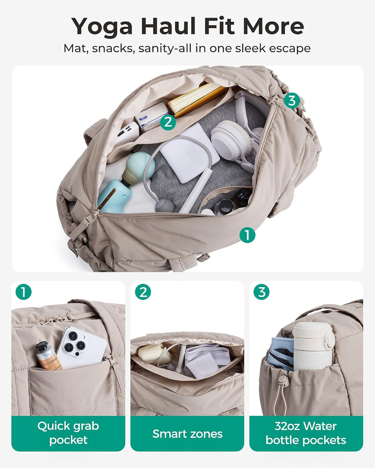 Reiki Gym Bag for Women Puffy Yoga Mat Travel Weekender Duffle Bag